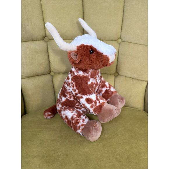 Build-A-Bear Longhorn Steer Bevo Plush Brown White Horned Cow 16” Retired 2023 - Picture 4 of 13